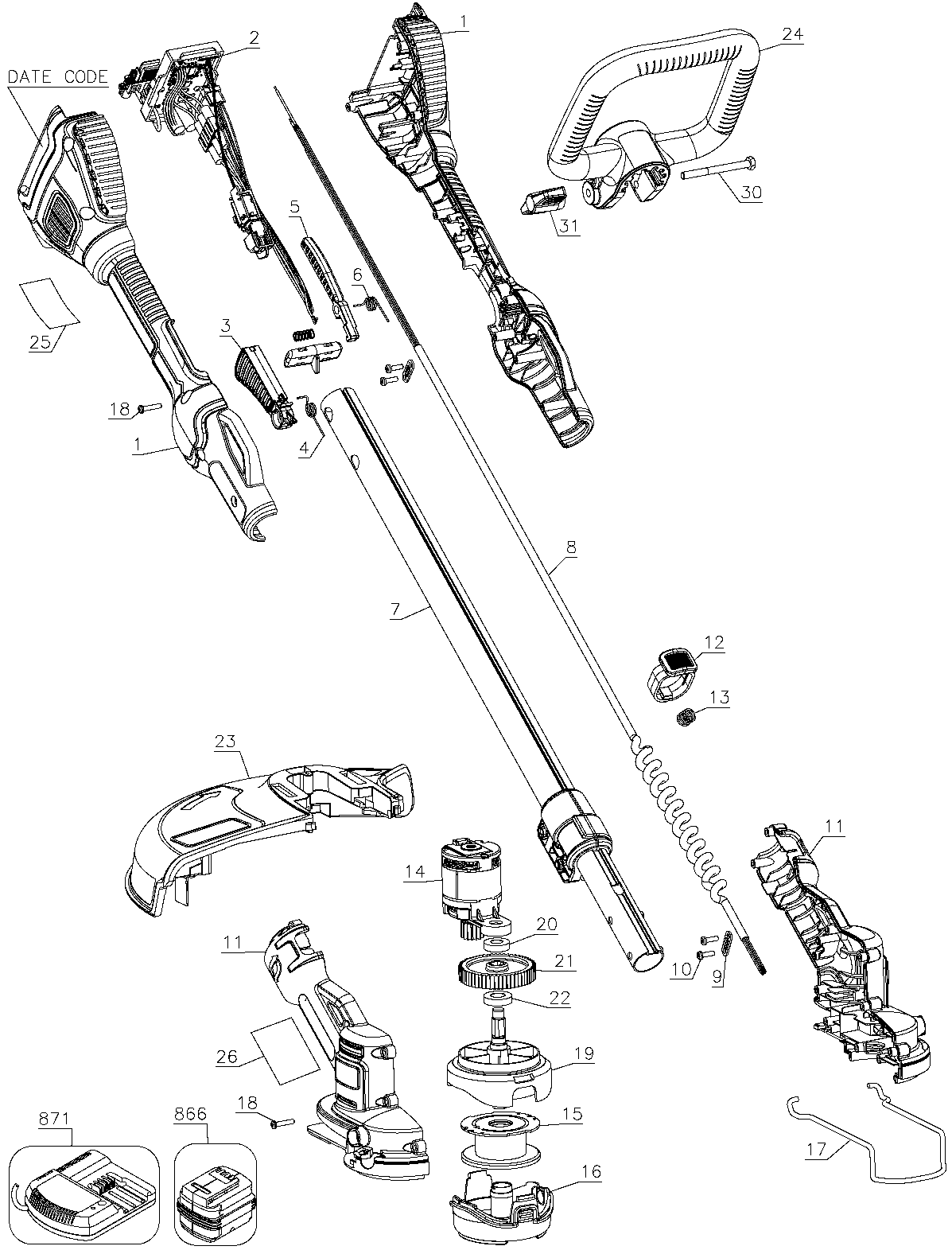 Default Diagram and Parts List for LST540 Type 1 Black and Decker Trimmer